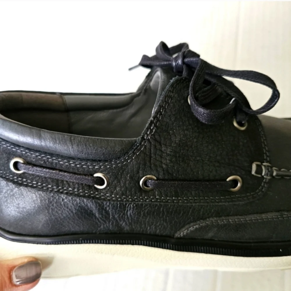 Propet Orman black boat shoes size 11D leather loafers mens NIB